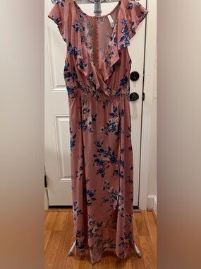Women’s Soft Rose Floral Wrap Maxi Dress